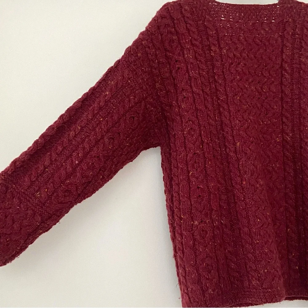 Carraig Donn Cardigan Womens L Red Wool Cable Knit Ireland Chunky Fisherman